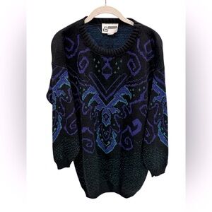 Vintage Distinctly Different Sweater Black Blue And Silver Metallic Size 20W